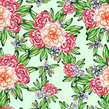 Sorunsuz vintage tarzı çiçek deseni. Renkli çiçek öğeleri