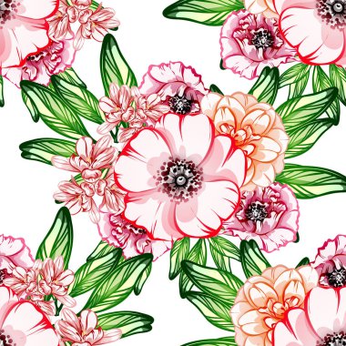 Sorunsuz vintage tarzı çiçek deseni. Renkli çiçek öğeleri