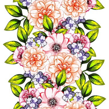 Sorunsuz vintage tarzı çiçek deseni. Renkli çiçek öğeleri