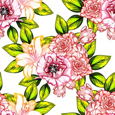 Sorunsuz vintage tarzı çiçek deseni. Renkli çiçek öğeleri