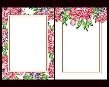 Klasik çiçek düğün kartları seti. Çiçek elementleri ve çerçeveleri.