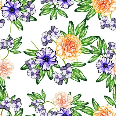 Sorunsuz vintage tarzı çiçek deseni. Renkli çiçek öğeleri