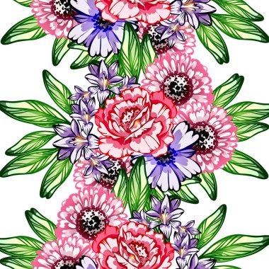 Sorunsuz vintage tarzı çiçek deseni. Renkli çiçek öğeleri