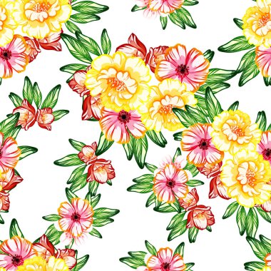 Sorunsuz vintage tarzı çiçek deseni. Renkli çiçek öğeleri