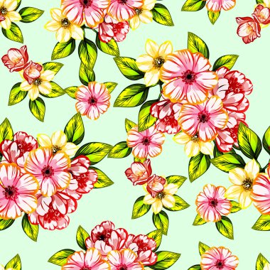 Sorunsuz vintage tarzı çiçek deseni. Renkli çiçek öğeleri