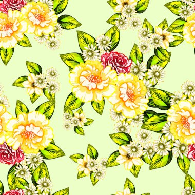 Sorunsuz vintage tarzı çiçek deseni. Renkli çiçek öğeleri