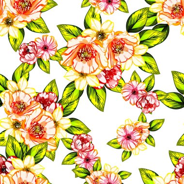 Sorunsuz vintage tarzı çiçek deseni. Renkli çiçek öğeleri