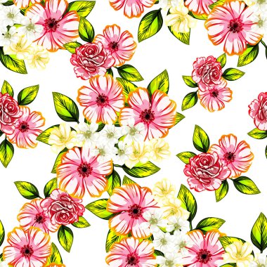 Sorunsuz vintage tarzı çiçek deseni. Renkli çiçek öğeleri