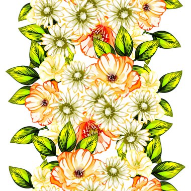 Sorunsuz vintage tarzı çiçek deseni. Renkli çiçek öğeleri