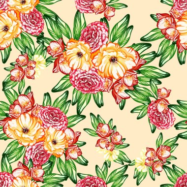 Sorunsuz vintage tarzı çiçek deseni. Renkli çiçek öğeleri