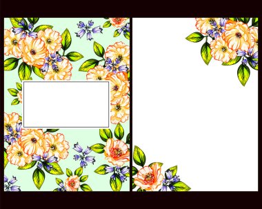 Klasik çiçek düğün kartları seti. Çiçek elementleri ve çerçeveleri.