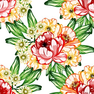 Sorunsuz vintage tarzı çiçek deseni. Renkli çiçek öğeleri