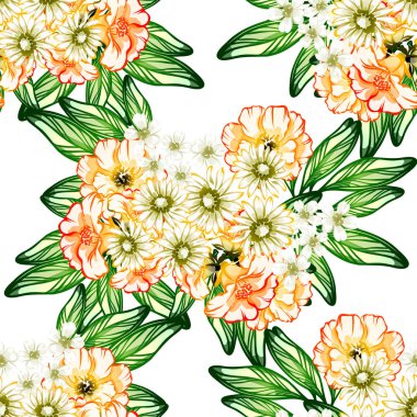 Sorunsuz vintage tarzı çiçek deseni. Renkli çiçek öğeleri