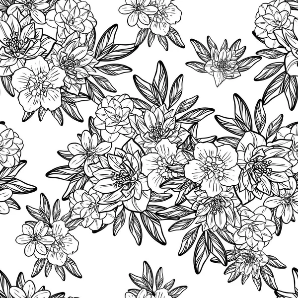 Naadloze Vintage Stijl Bloemenpatroon Floral Elementen Zwart Wit — Stockvector