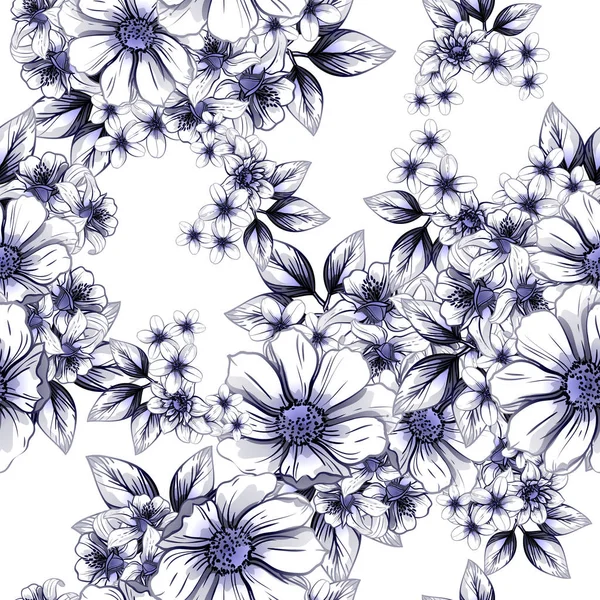 Tmavě Modrý Květ Vzor Bezešvé Vintage Styl Květinové Prvky — Stockový vektor