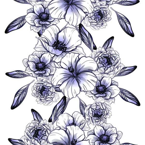 Nahtloser Vintage Stil Dunkelblaues Blumenmuster Blütenelemente — Stockvektor