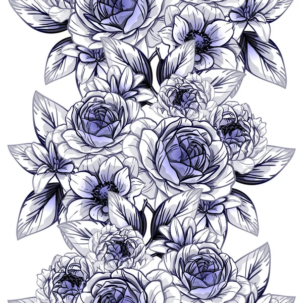 Seamless Vintage Style Dark Blue Flower Pattern Floral Elements — Stock Vector