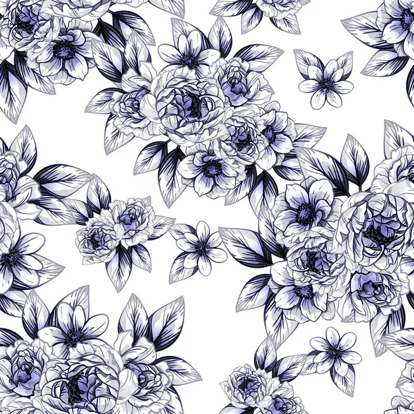 Sorunsuz vintage tarzı koyu mavi çiçek deseni. Çiçek öğeleri.
