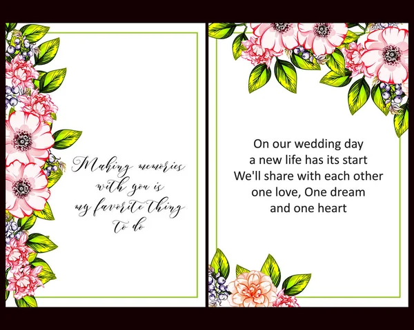 Conjunto Tarjetas Boda Flores Estilo Vintage Elementos Marcos Florales — Vector de stock