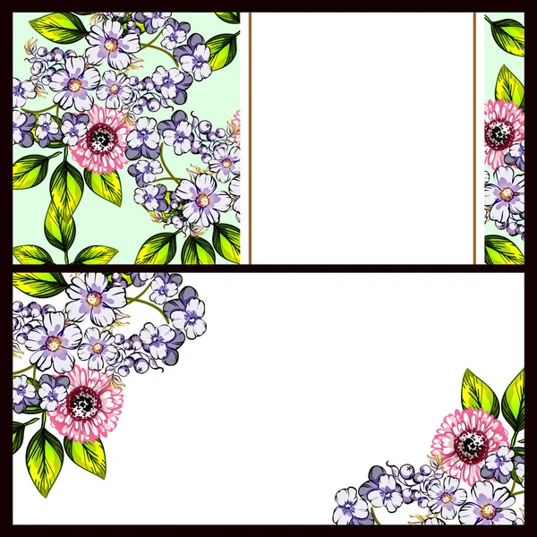 Vintage Style Flower Wedding Cards Set Floral Elements Frames — Stock Vector