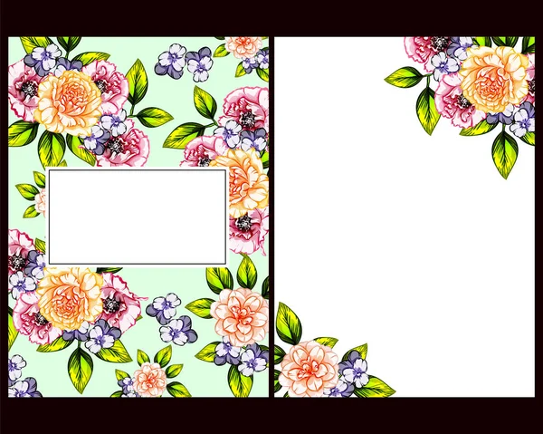 Conjunto Tarjetas Boda Flores Estilo Vintage Elementos Marcos Florales — Vector de stock