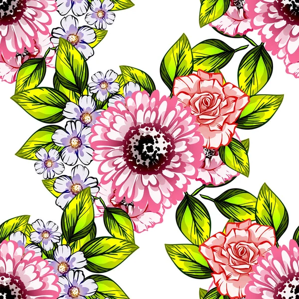 Seamless Vintage Style Flower Pattern Floral Elements Color — Stock Vector