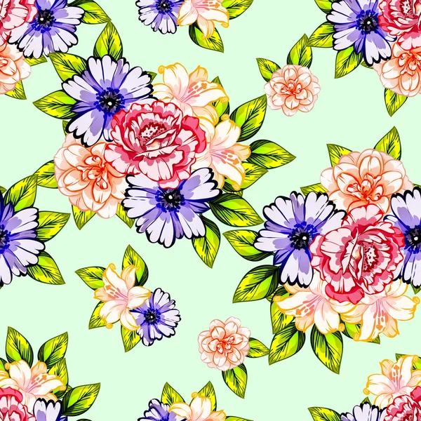 Modèle Fleur Style Vintage Sans Couture Éléments Floraux Couleur — Image vectorielle