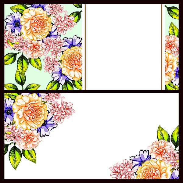 Conjunto Tarjetas Boda Flores Estilo Vintage Elementos Marcos Florales — Vector de stock