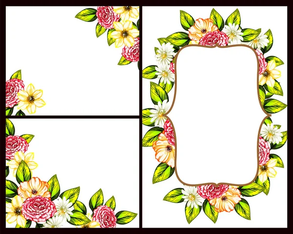 Conjunto Tarjetas Boda Flores Estilo Vintage Elementos Marcos Florales — Vector de stock