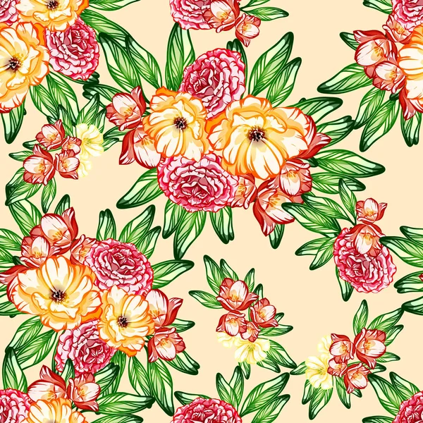 Modèle Fleur Style Vintage Sans Couture Éléments Floraux Couleur — Image vectorielle