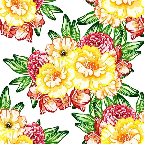 Seamless Vintage Style Flower Pattern Floral Elements Color — Stock Vector