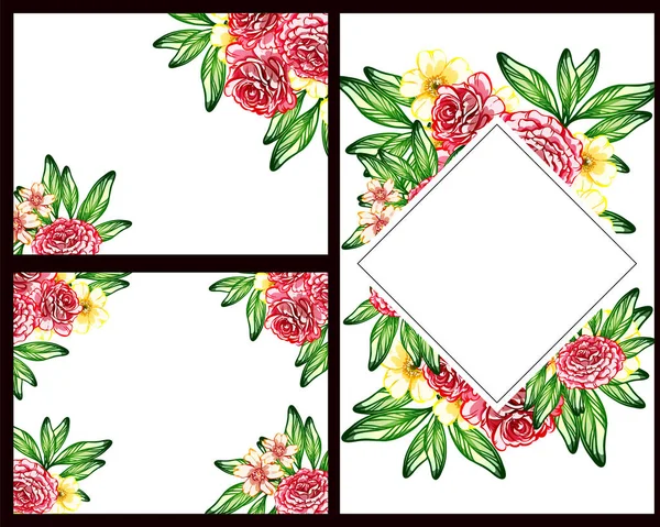 Conjunto Tarjetas Boda Flores Estilo Vintage Elementos Marcos Florales — Vector de stock