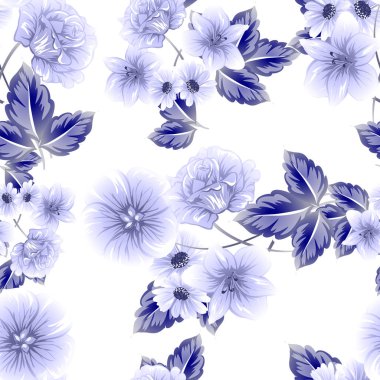 Sorunsuz vintage tarzı koyu mavi çiçek deseni. Çiçek öğeleri.
