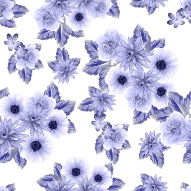 Sorunsuz vintage tarzı koyu mavi çiçek deseni. Çiçek öğeleri.