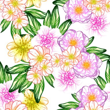 Sorunsuz vintage tarzı çiçek deseni. Renkli çiçek öğeleri