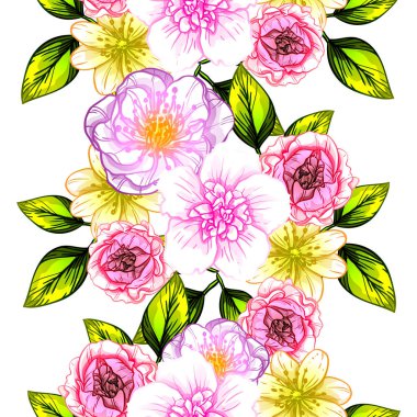 Sorunsuz vintage tarzı çiçek deseni. Renkli çiçek öğeleri