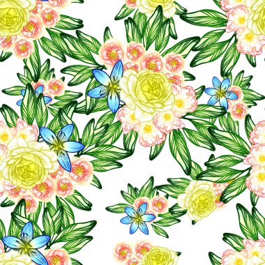 Sorunsuz vintage tarzı çiçek deseni. Renkli çiçek öğeleri