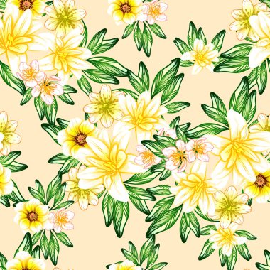 Sorunsuz vintage tarzı çiçek deseni. Renkli çiçek öğeleri