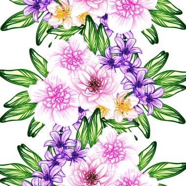 Sorunsuz vintage tarzı çiçek deseni. Renkli çiçek öğeleri