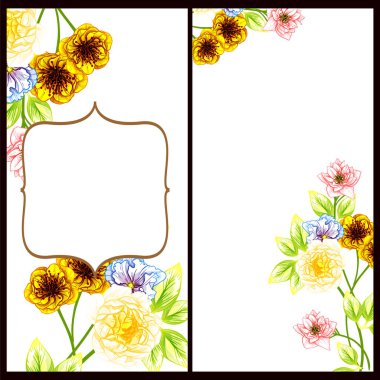 Klasik çiçek düğün kartları seti. Çiçek elementleri ve çerçeveleri.