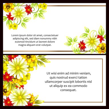 Klasik çiçek düğün kartları seti. Çiçek elementleri ve çerçeveleri.