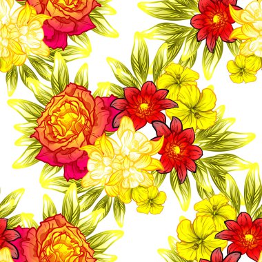 Sorunsuz vintage tarzı çiçek deseni. Renkli çiçek öğeleri