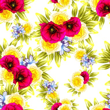 Sorunsuz vintage tarzı çiçek deseni. Renkli çiçek öğeleri