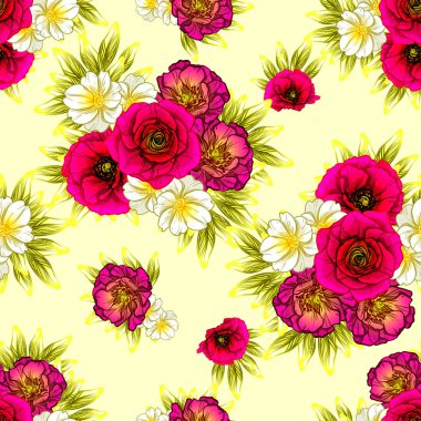 Sorunsuz vintage tarzı çiçek deseni. Renkli çiçek öğeleri