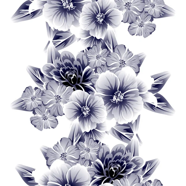 Estilo Vintage Sin Costuras Patrón Flores Azul Oscuro Elementos Florales — Vector de stock