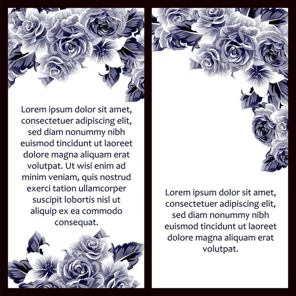 ヴィンテージスタイルの花ダークブルーのウェディングカードセット 花の要素とフレーム — ストックベクタ