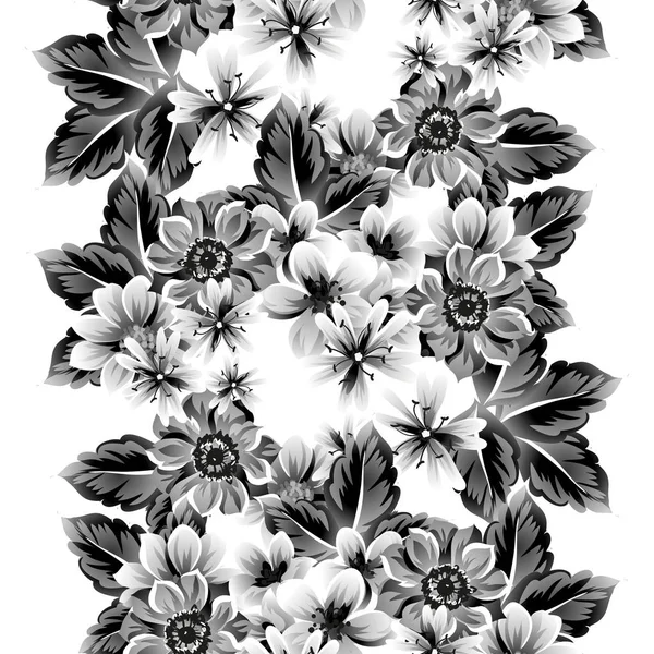 Naadloze Vintage Stijl Bloemenpatroon Floral Elementen Zwart Wit — Stockvector