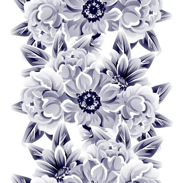 Estilo Vintage Sem Costura Padrão Flor Azul Escuro Elementos Florais —  Vetores de Stock