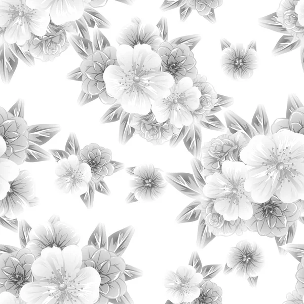 Modèle Fleur Style Vintage Sans Couture Eléments Floraux Noir Blanc — Image vectorielle