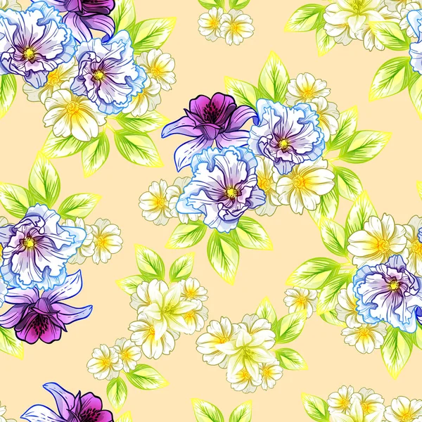 Seamless Vintage Style Flower Pattern Floral Elements Color — Stock Vector